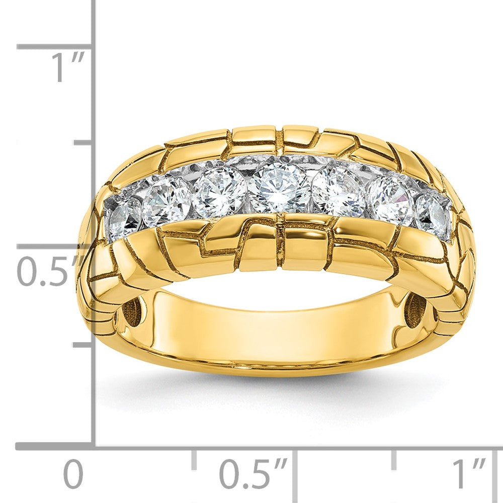 14k IBGoodman Men's Polished & Nugget Texture 7-Stone Diamond Ring