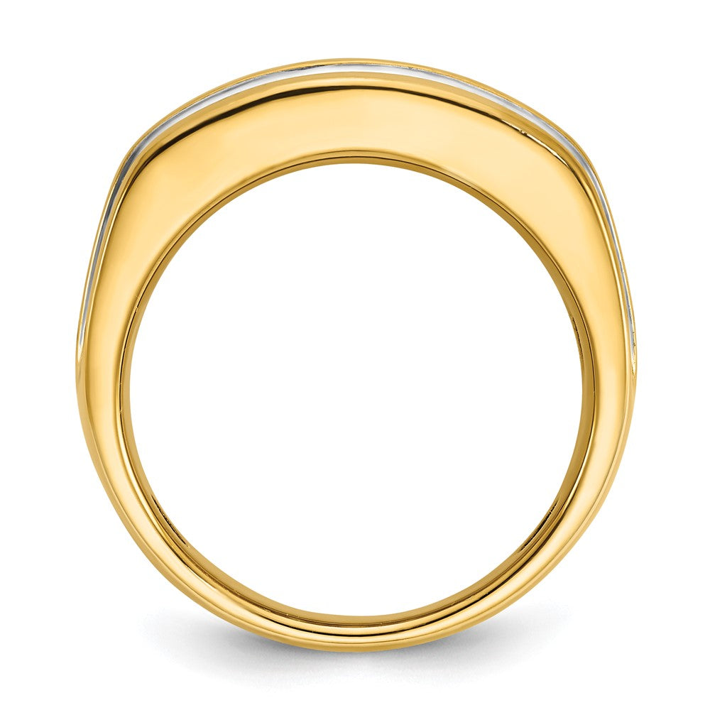 14k w/ White RH IBGoodman Men's Polish/Grooved 2-Row Dia Ring