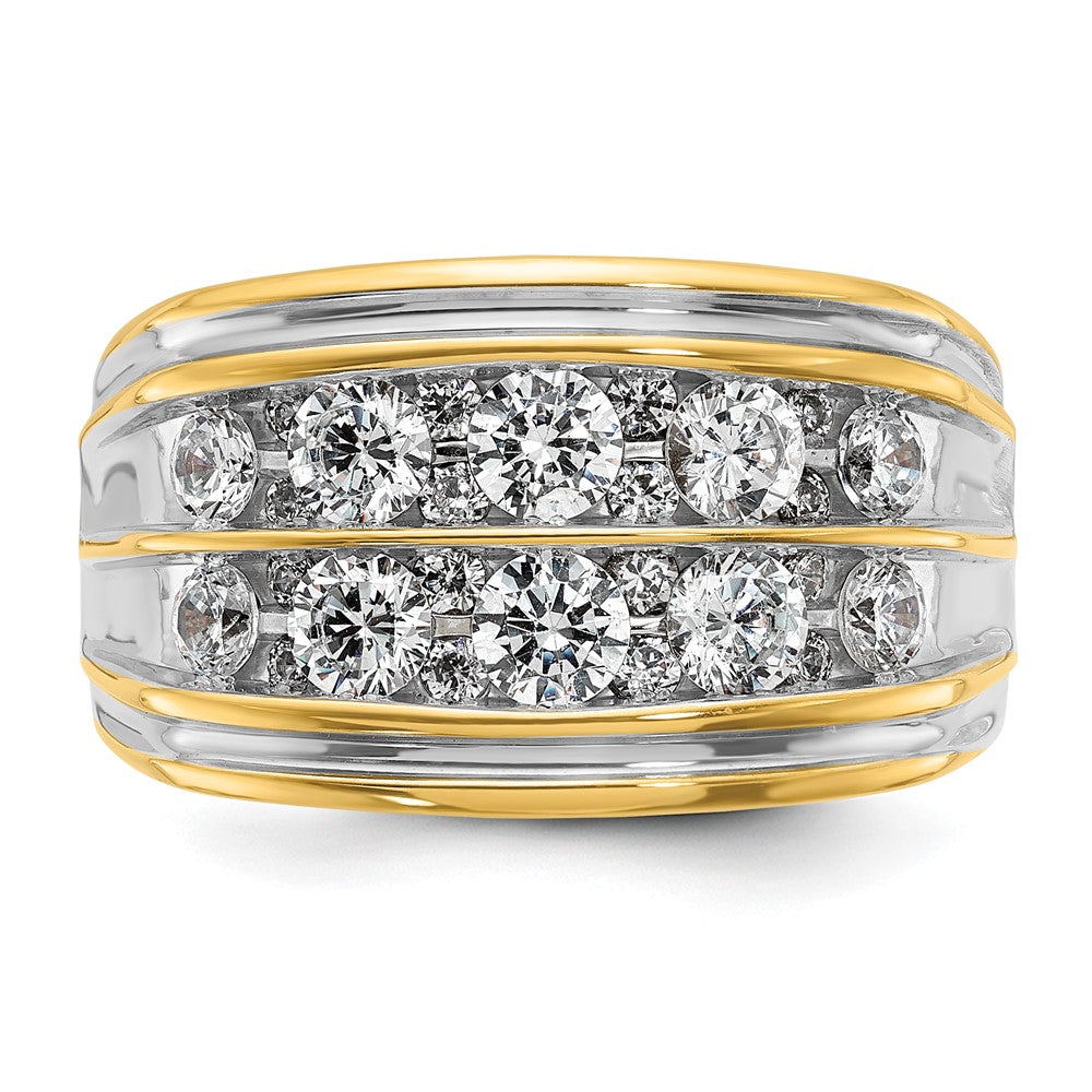14k w/ White RH IBGoodman Men's Polish/Grooved 2-Row Dia Ring
