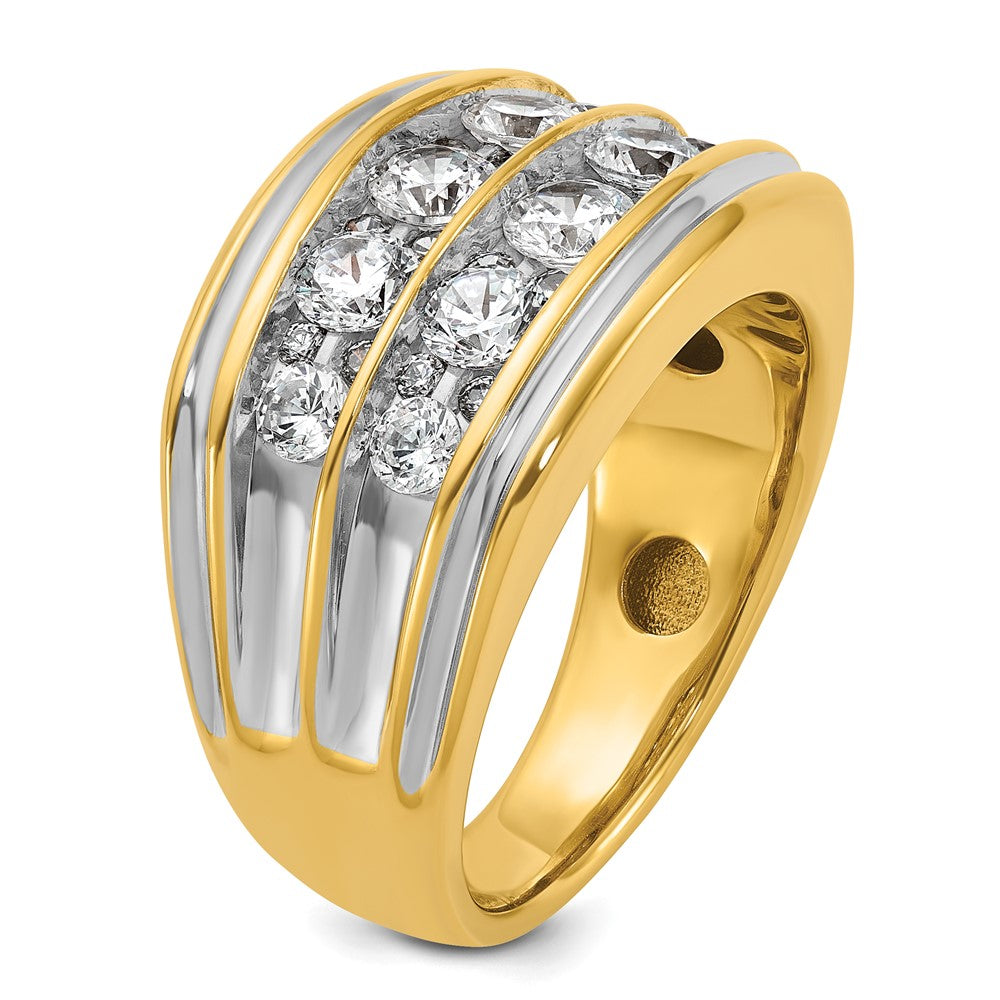 14k w/ White RH IBGoodman Men's Polish/Grooved 2-Row Dia Ring