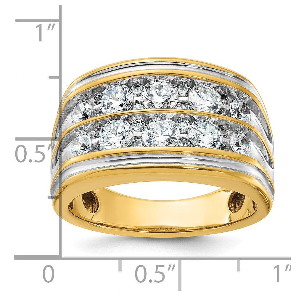 14k w/ White RH IBGoodman Men's Polish/Grooved 2-Row Dia Ring