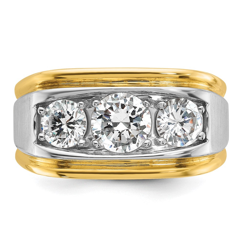14k Two-tone IBGoodman Men's Polished and Satin 3-Stone Ring Mounting