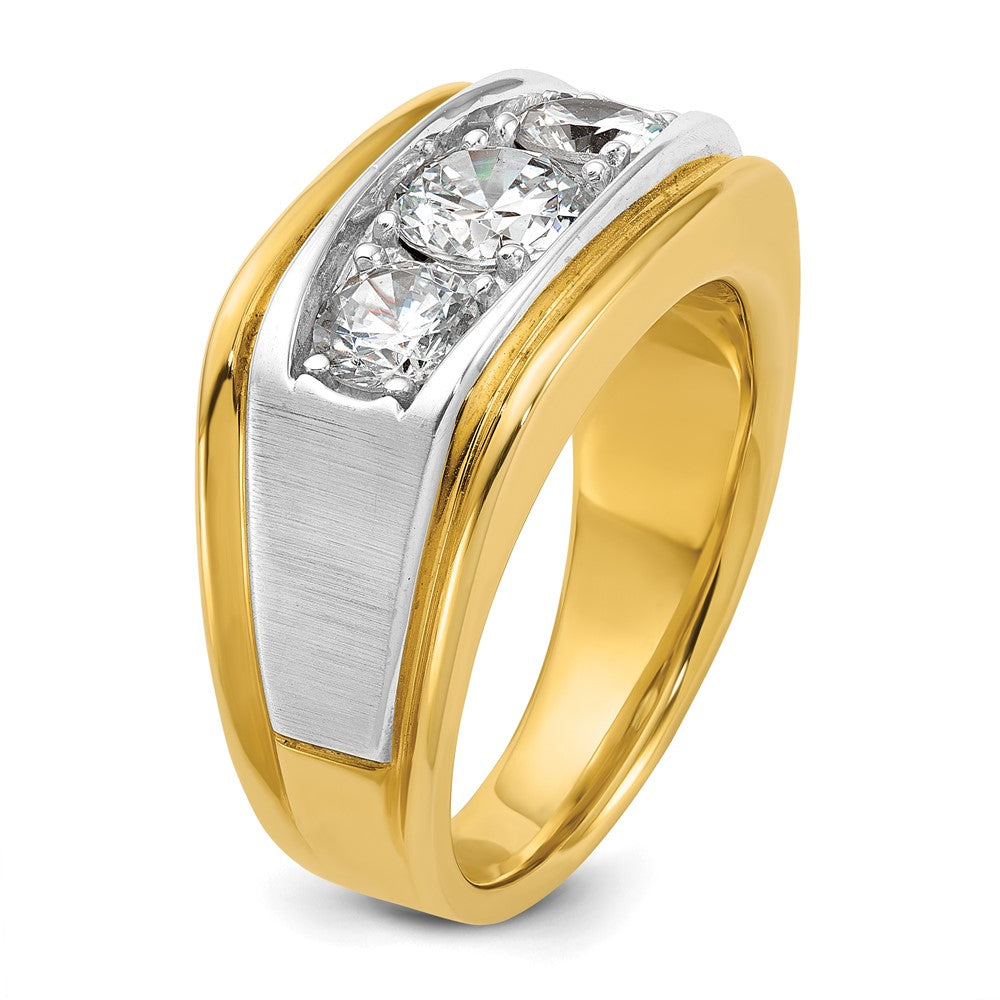 14k Two-tone IBGoodman Men's Polished and Satin 3-Stone Ring Mounting