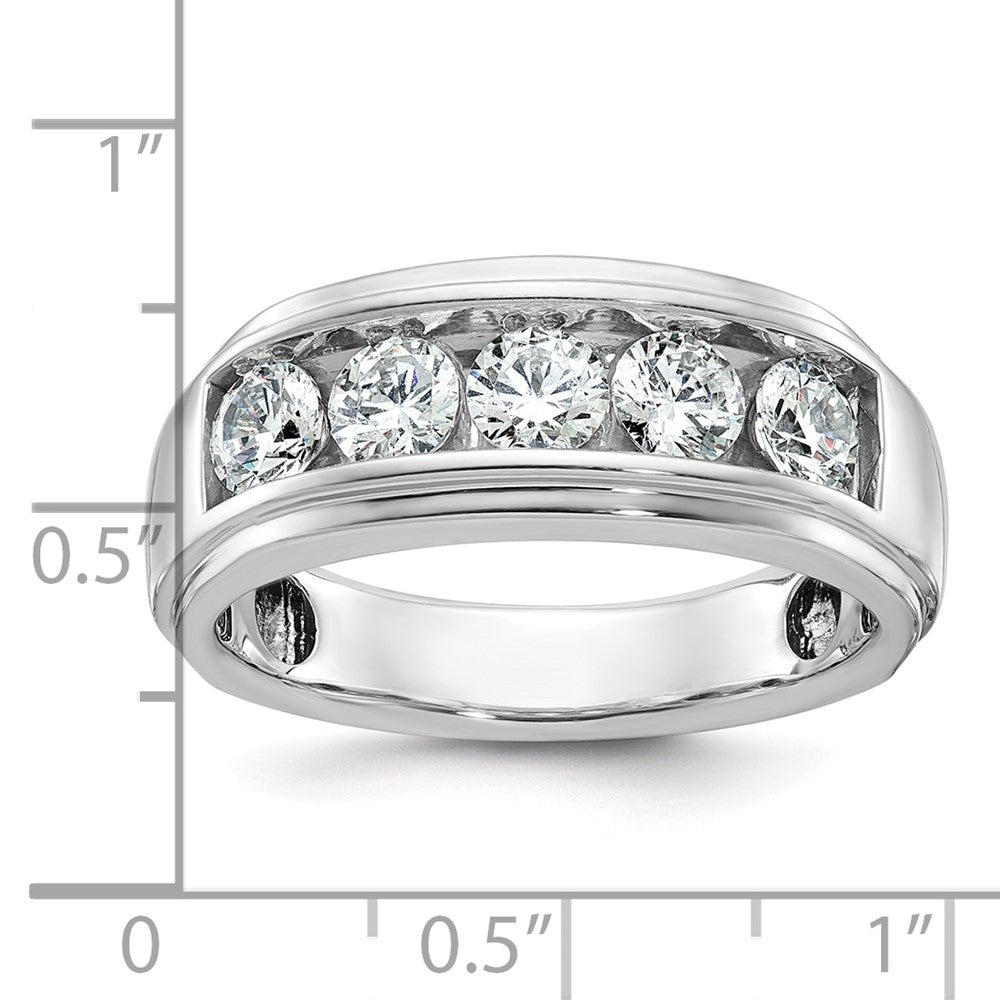 14k White Gold IBGoodman Men's Polished & Grooved 5-Stone Ring Mtg