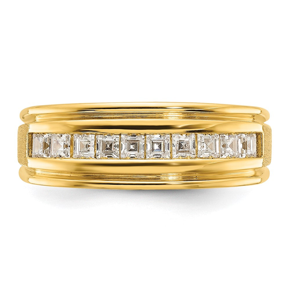 14k IBGoodman Men's Polished & Satin Square 10-Stone Diamond Ring