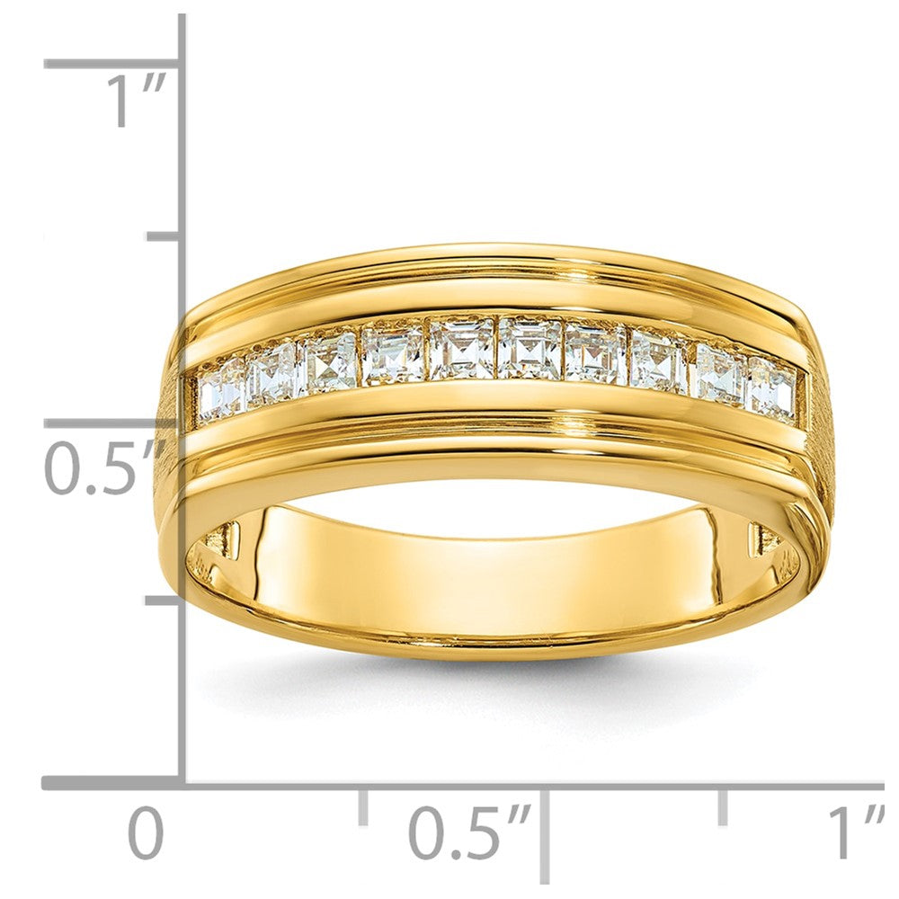 14k IBGoodman Men's Polished & Satin Square 10-Stone Diamond Ring