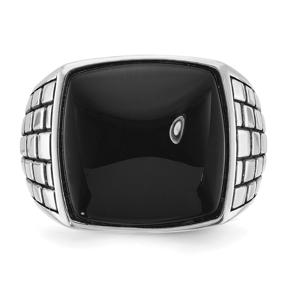 14k White Gold IBGoodman Men's Antiqued Onyx Complete Ring