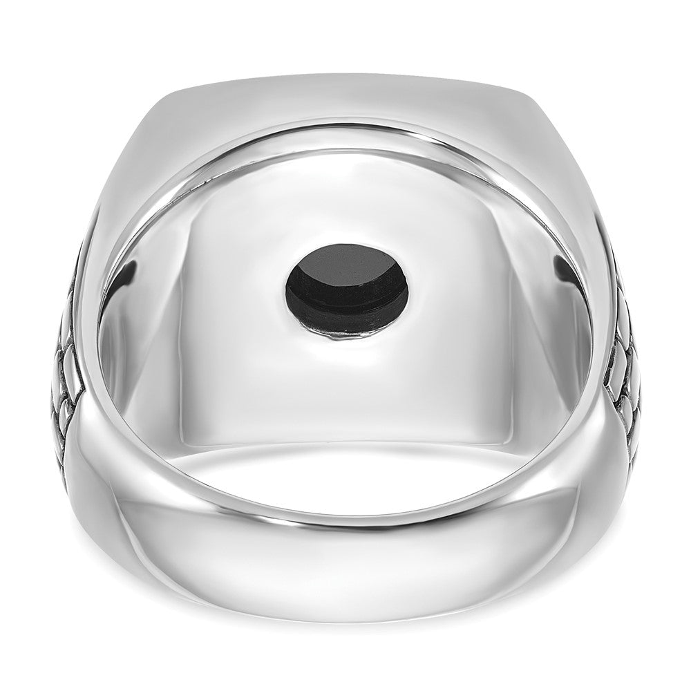 14k White Gold IBGoodman Men's Antiqued Onyx Complete Ring
