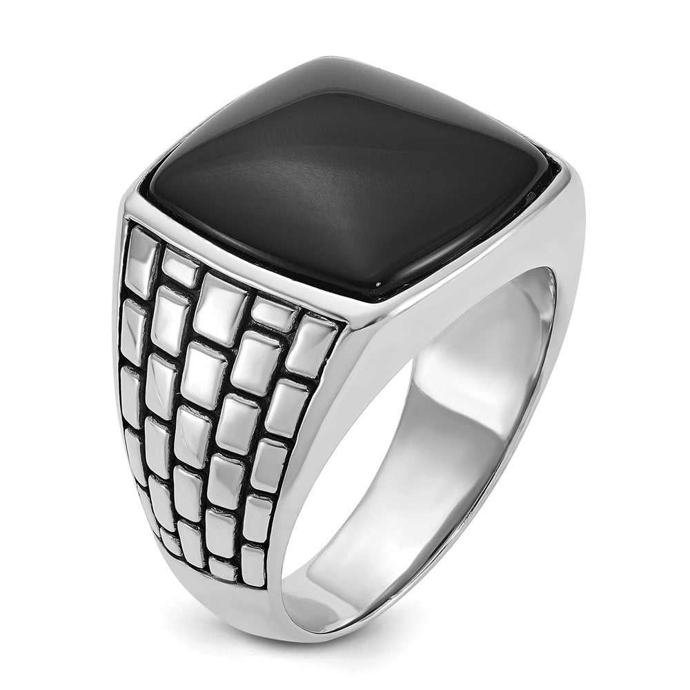 14k White Gold IBGoodman Men's Antiqued Onyx Complete Ring