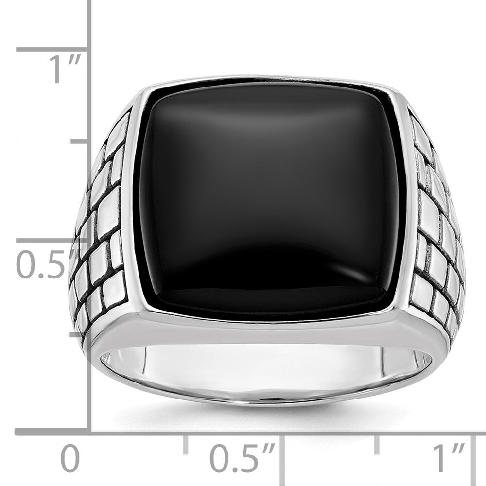14k White Gold IBGoodman Men's Antiqued Onyx Complete Ring
