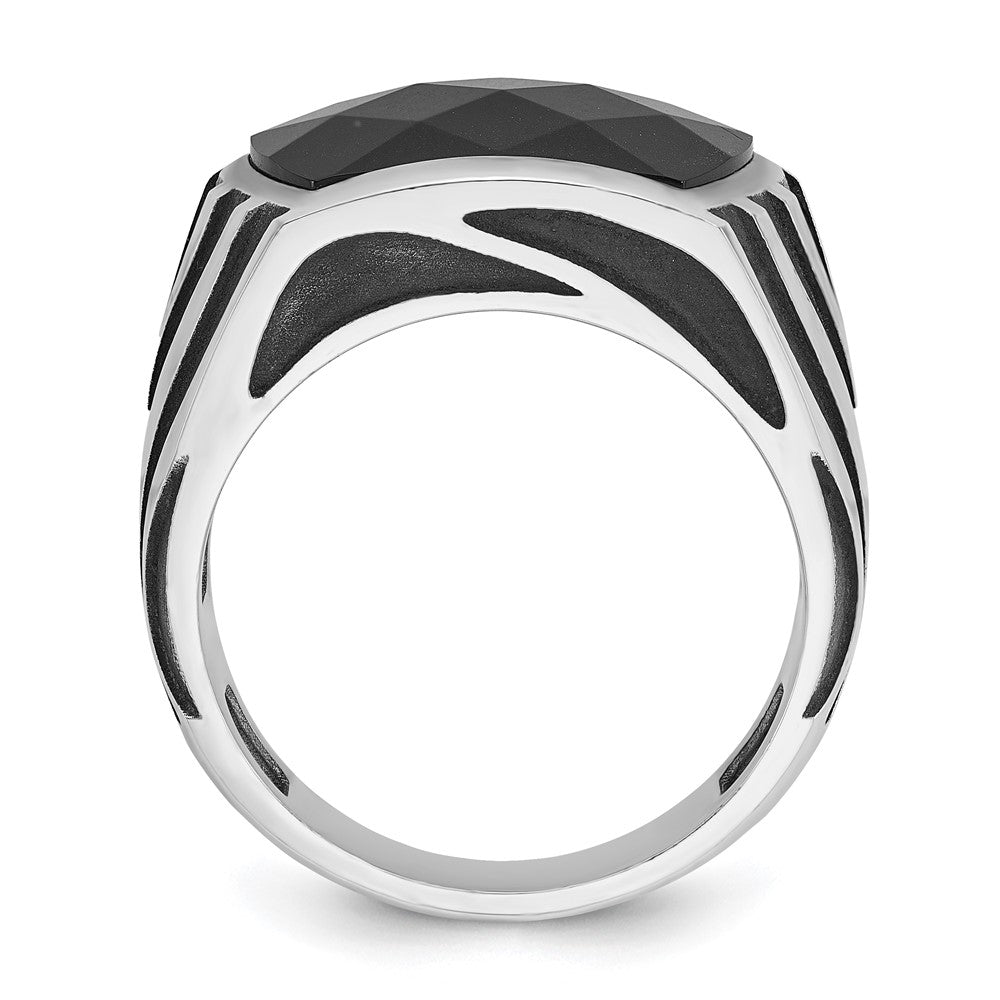 14k White Gold IBGoodman Men's Black Rhodium Onyx Complete Ring