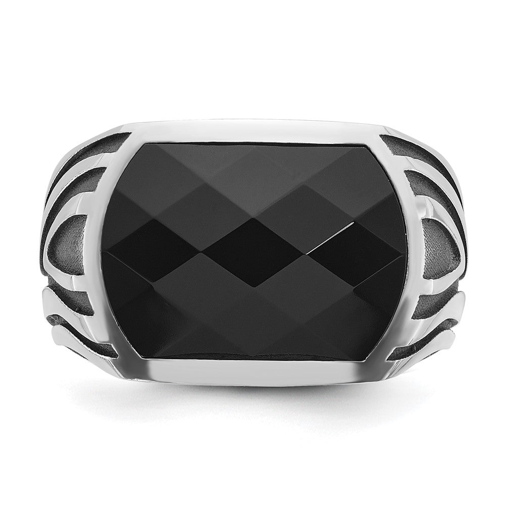 14k White Gold IBGoodman Men's Black Rhodium Onyx Complete Ring