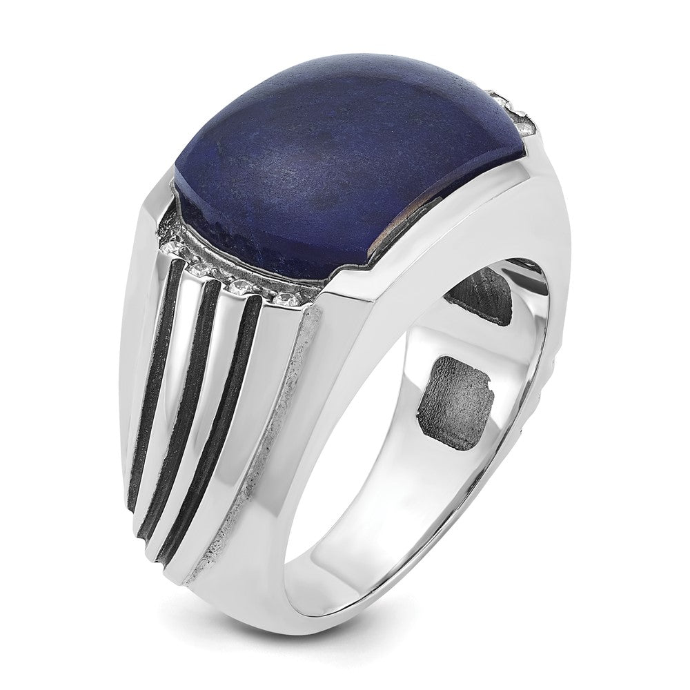 14k White Gold IBGoodman Men's w/Black Rhodium Lapis Diamond Complete Ring
