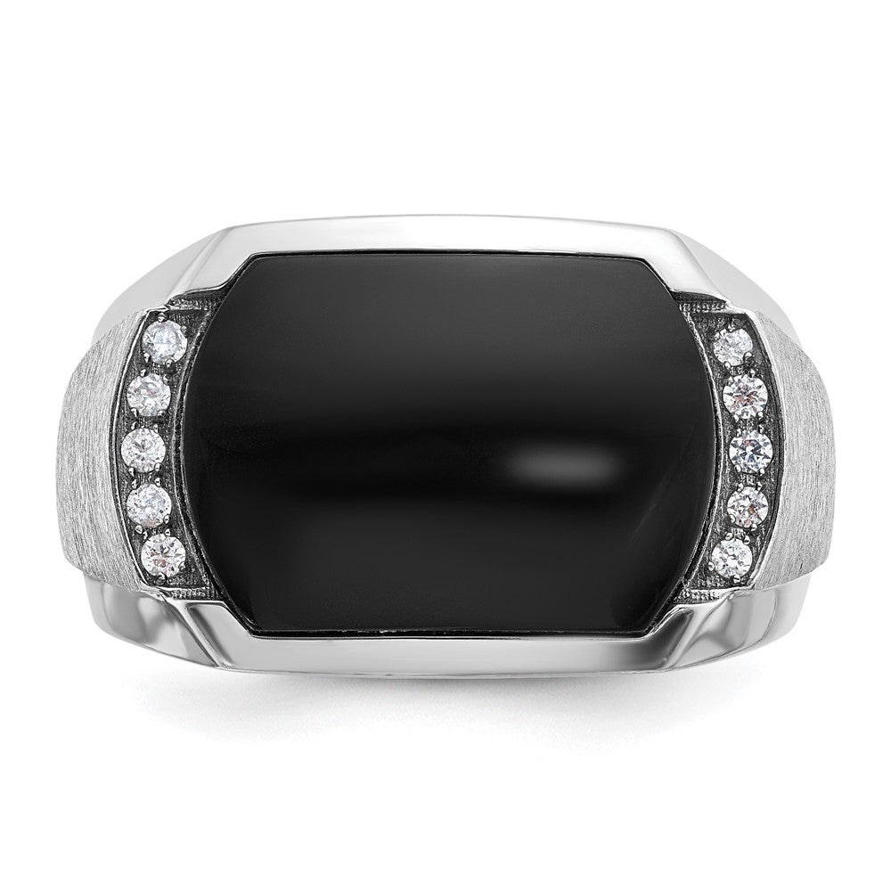 14k White Gold IBGoodman Men's Polished & Satin Onyx & Diamond Ring