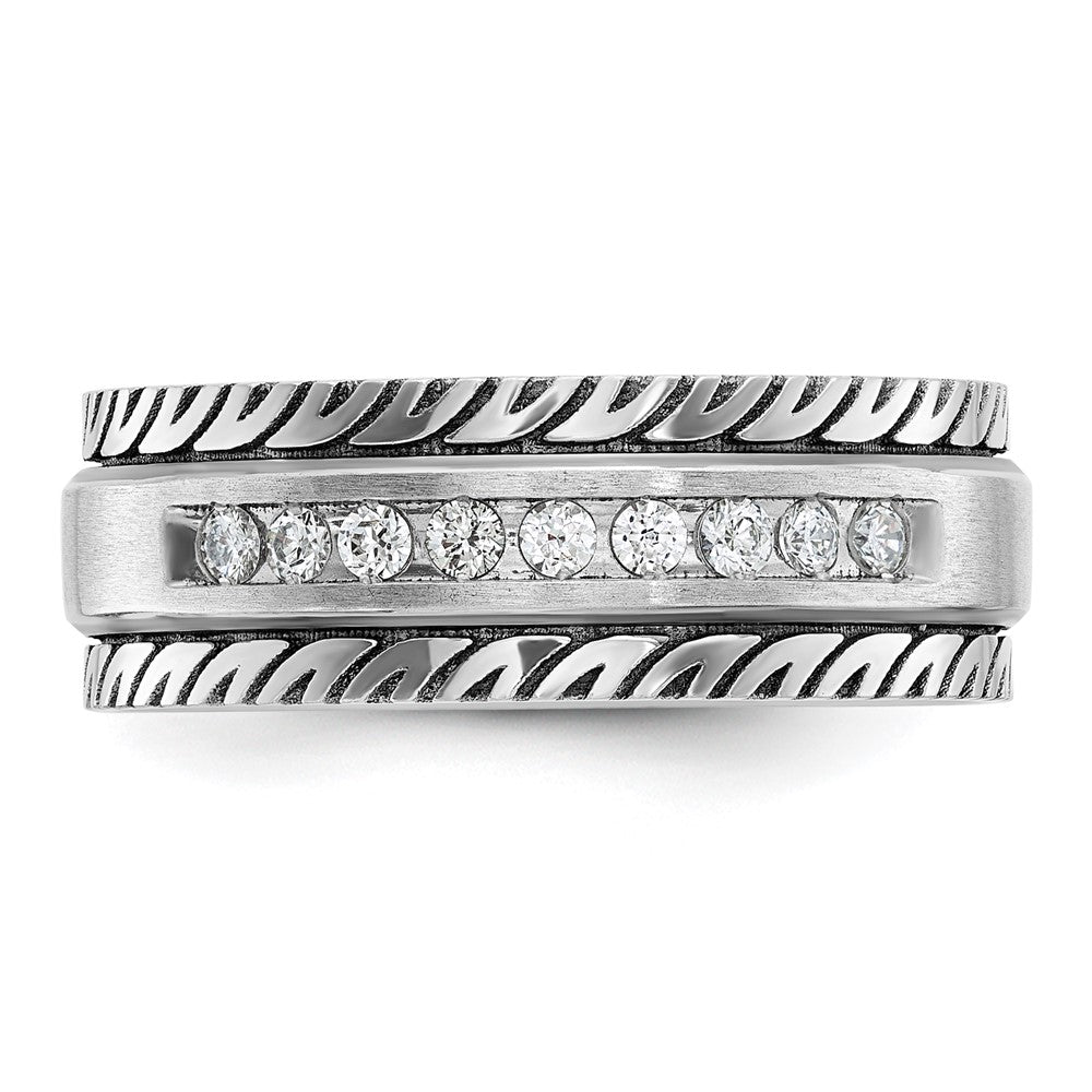 14kw w/ Black RH IBGoodman Men's Polished Satin Grooved Diamond Ring