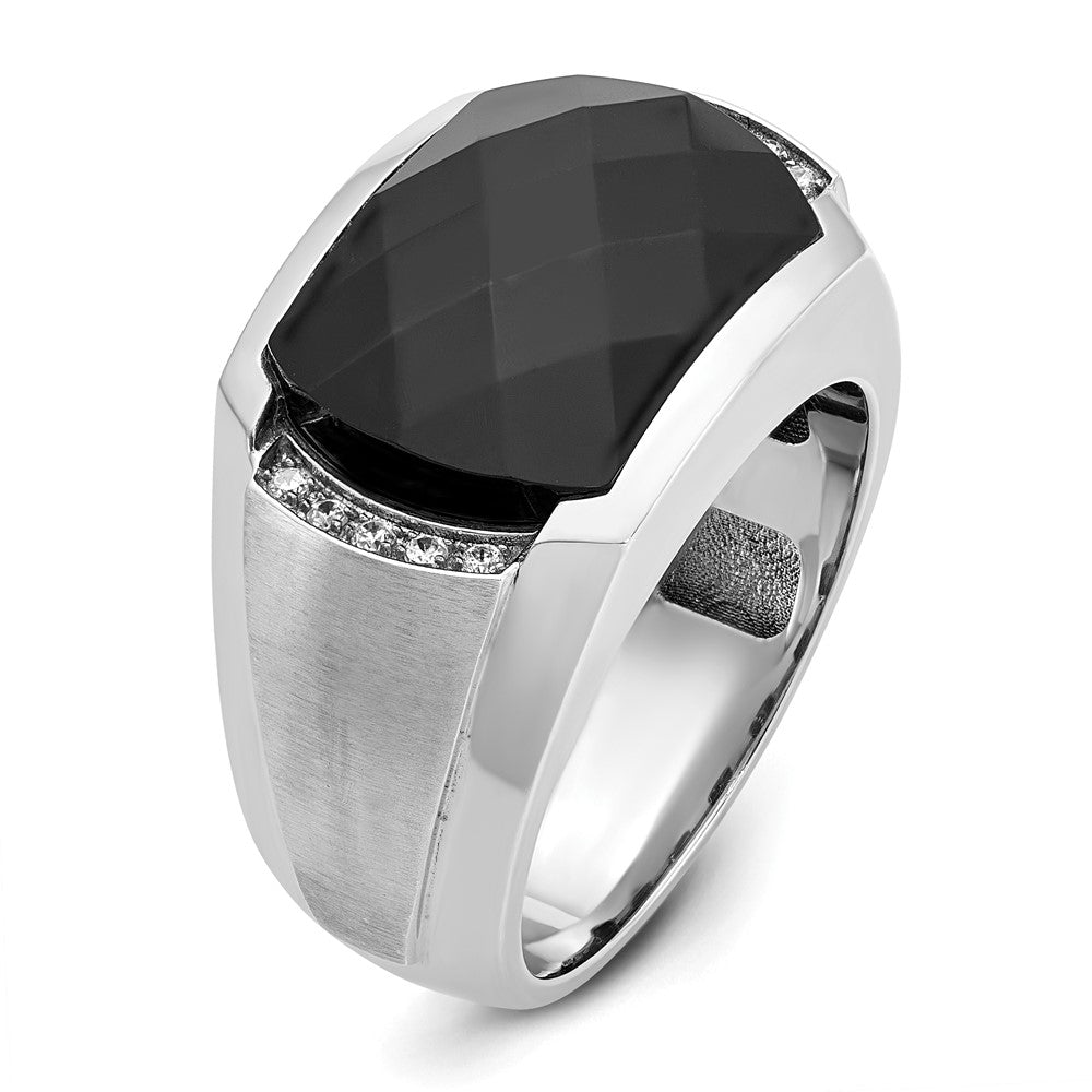 14kw IBGoodman Men's Polished & Satin Faceted Onyx & Diamond Ring