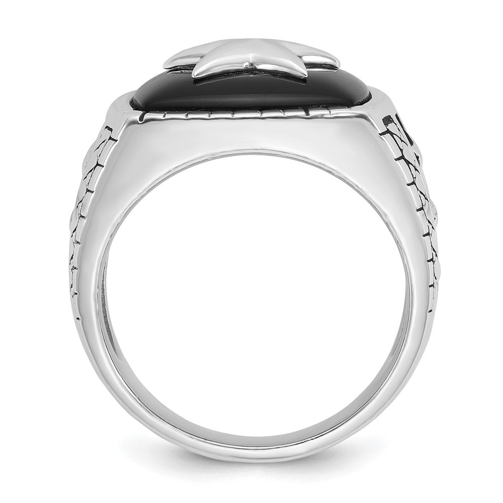 14k White Gold IBGoodman Men's Antiqued Onyx Complete Star Ring