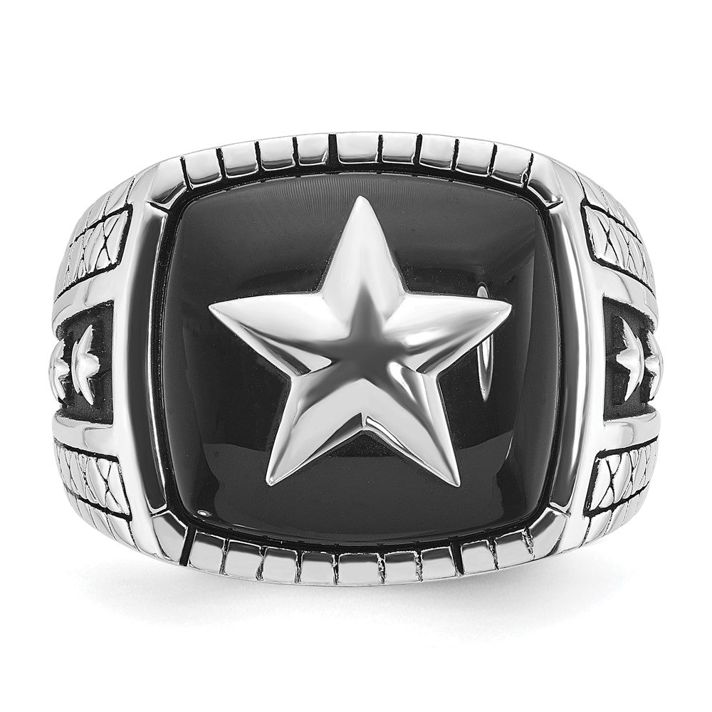 14k White Gold IBGoodman Men's Antiqued Onyx Complete Star Ring