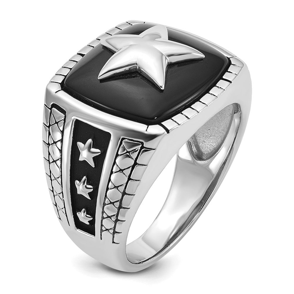 14k White Gold IBGoodman Men's Antiqued Onyx Complete Star Ring
