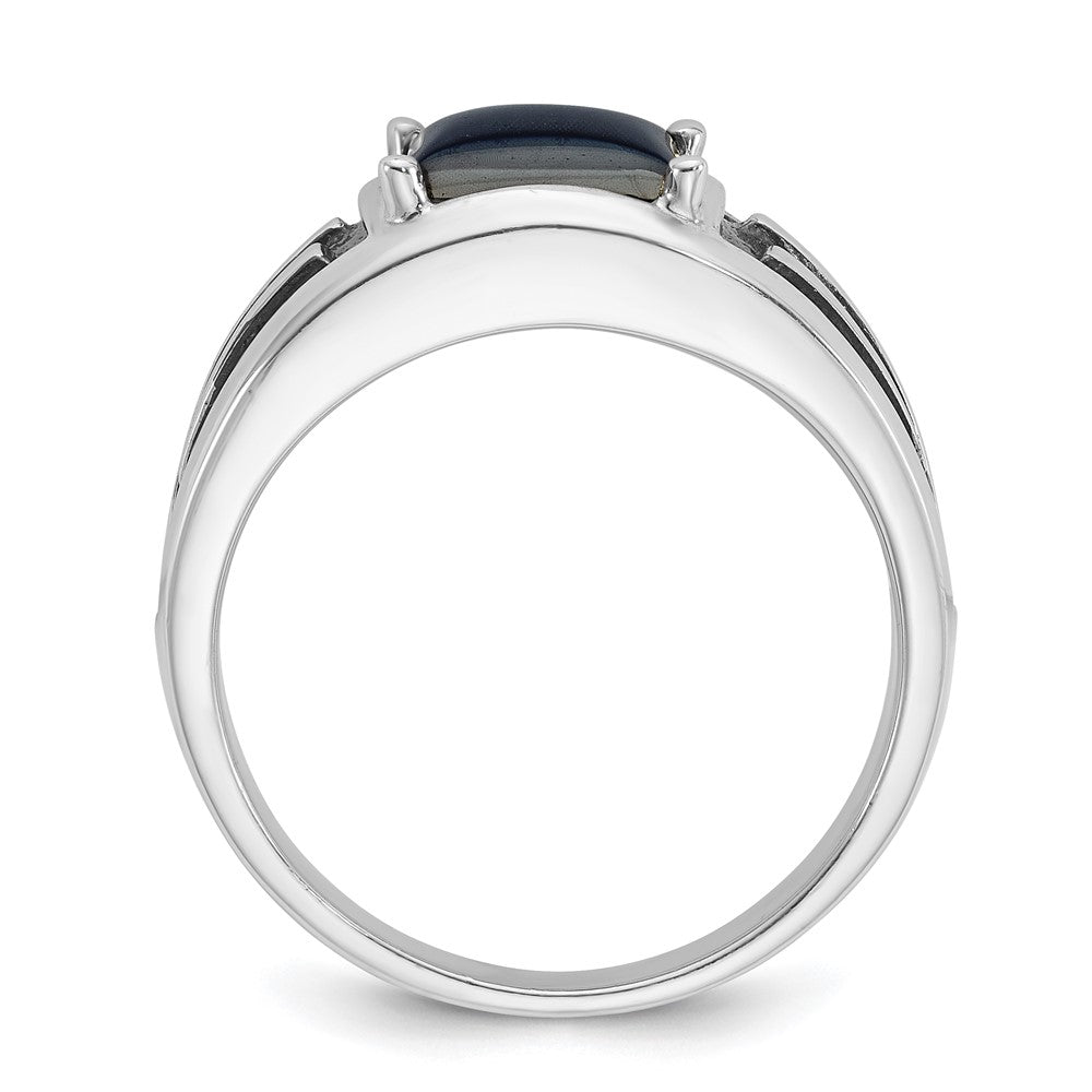 14k White Gold IBGoodman Men's Black Rhodium Imitation Gray Cat's Eye Ring
