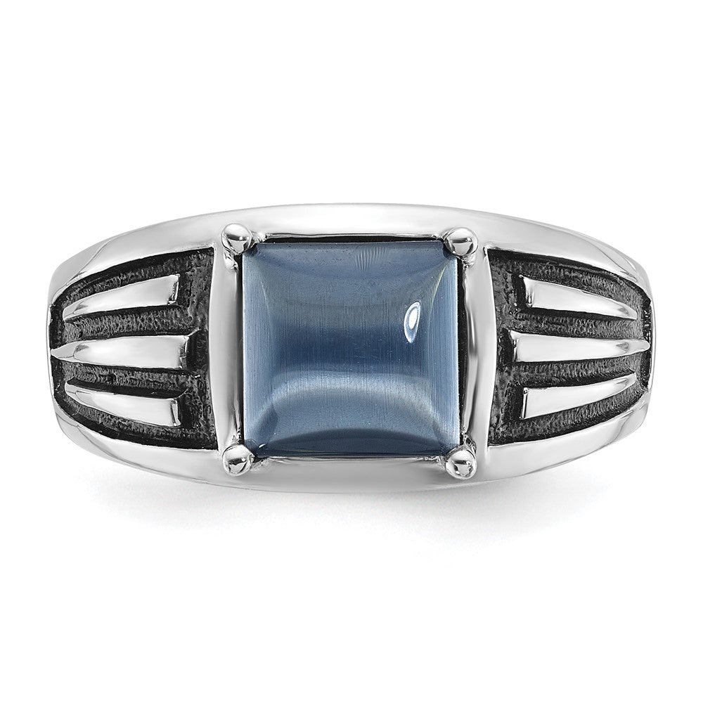 14k White Gold IBGoodman Men's Black Rhodium Imitation Gray Cat's Eye Ring