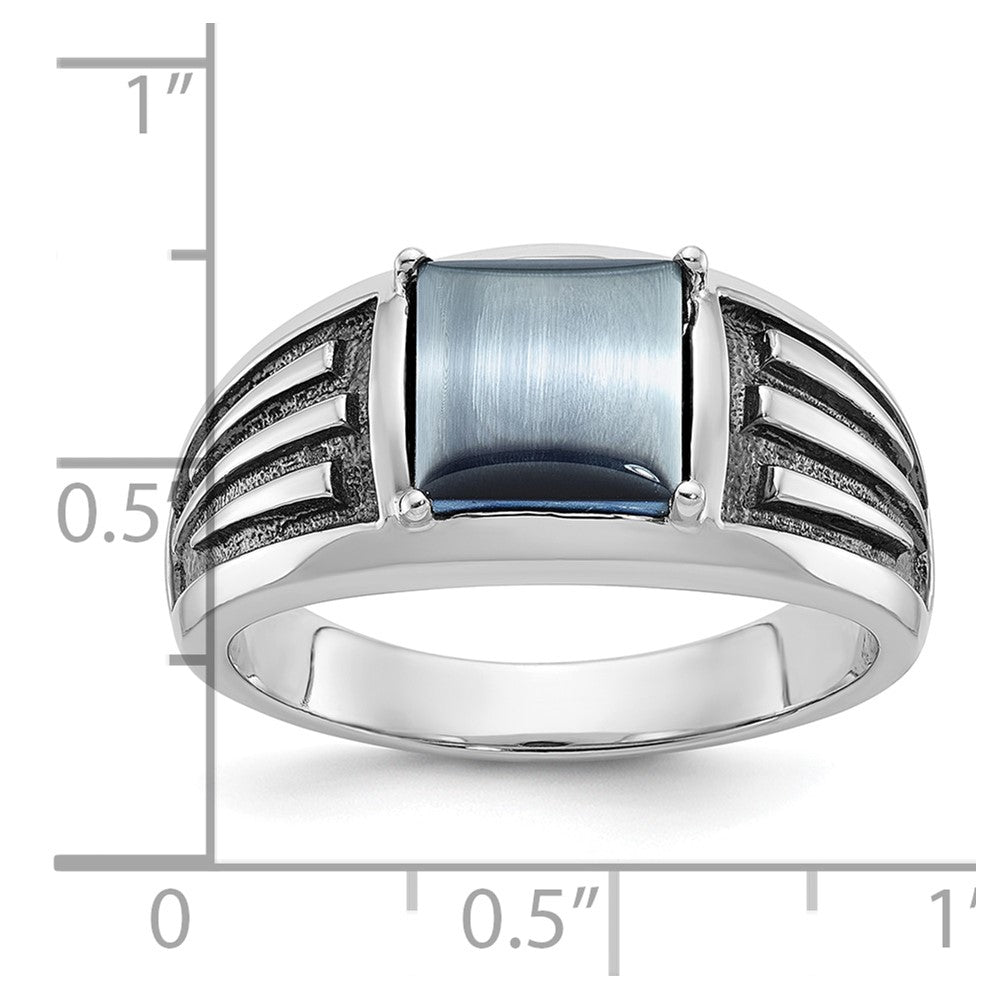 14k White Gold IBGoodman Men's Black Rhodium Imitation Gray Cat's Eye Ring