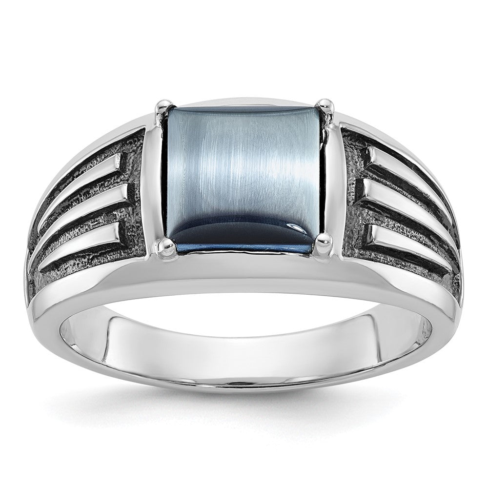 14k White Gold IBGoodman Men's Black Rhodium Imitation Gray Cat's Eye Ring
