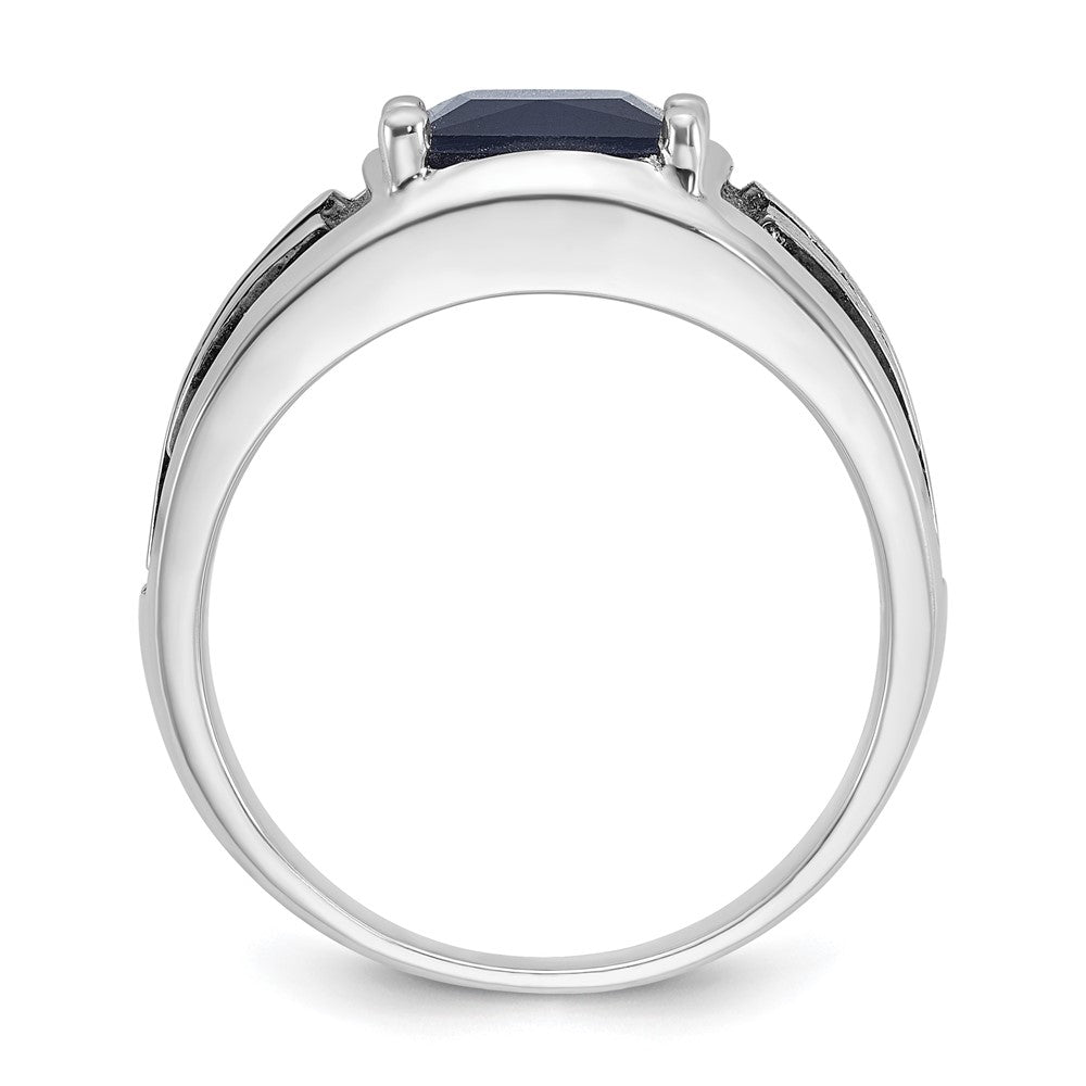 14k White Gold IBGoodman Men's Black Rhodium Created Sapphire Complete Ring