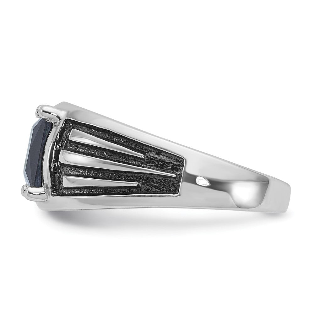 14k White Gold IBGoodman Men's Black Rhodium Created Sapphire Complete Ring