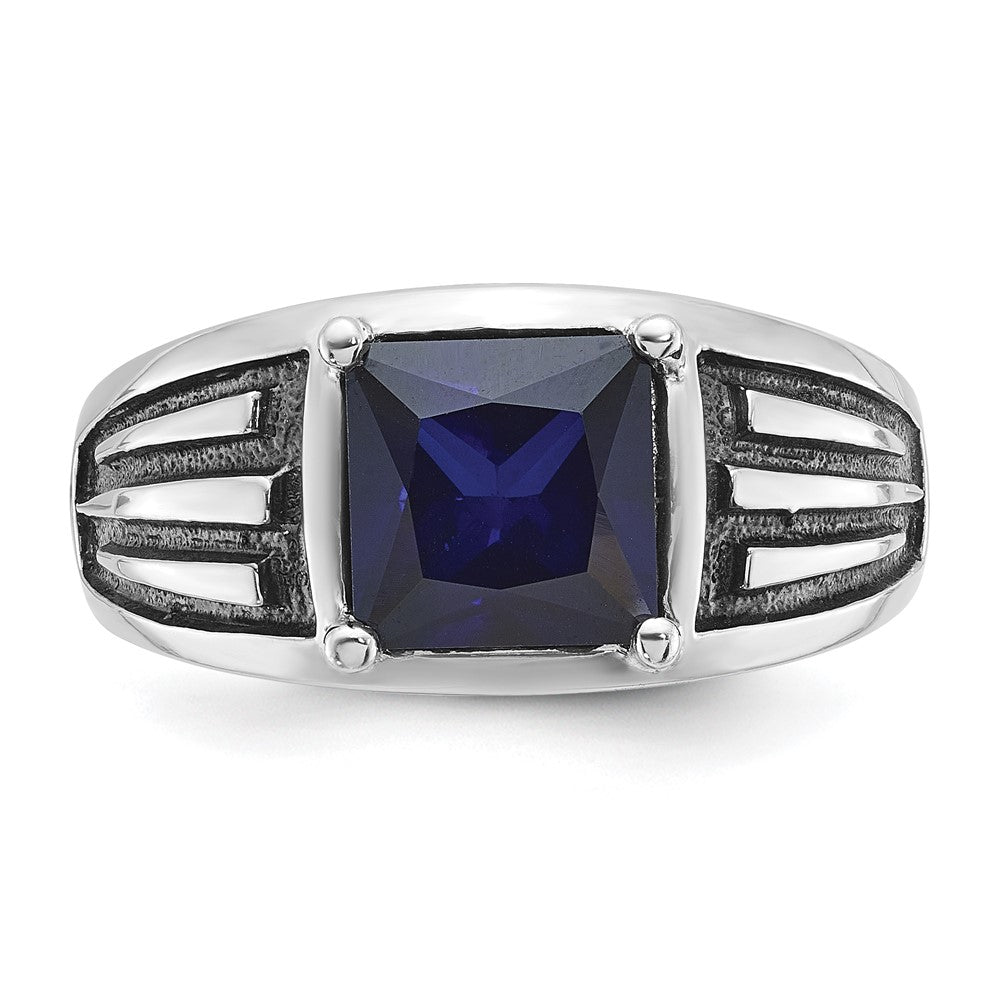 14k White Gold IBGoodman Men's Black Rhodium Created Sapphire Complete Ring