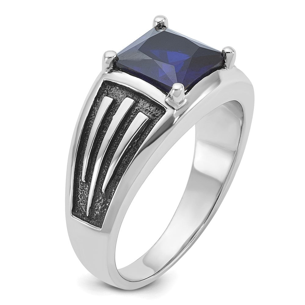 14k White Gold IBGoodman Men's Black Rhodium Created Sapphire Complete Ring