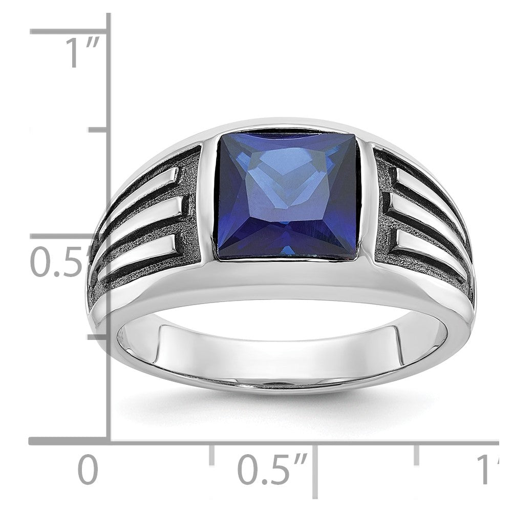 14k White Gold IBGoodman Men's Black Rhodium Created Sapphire Complete Ring