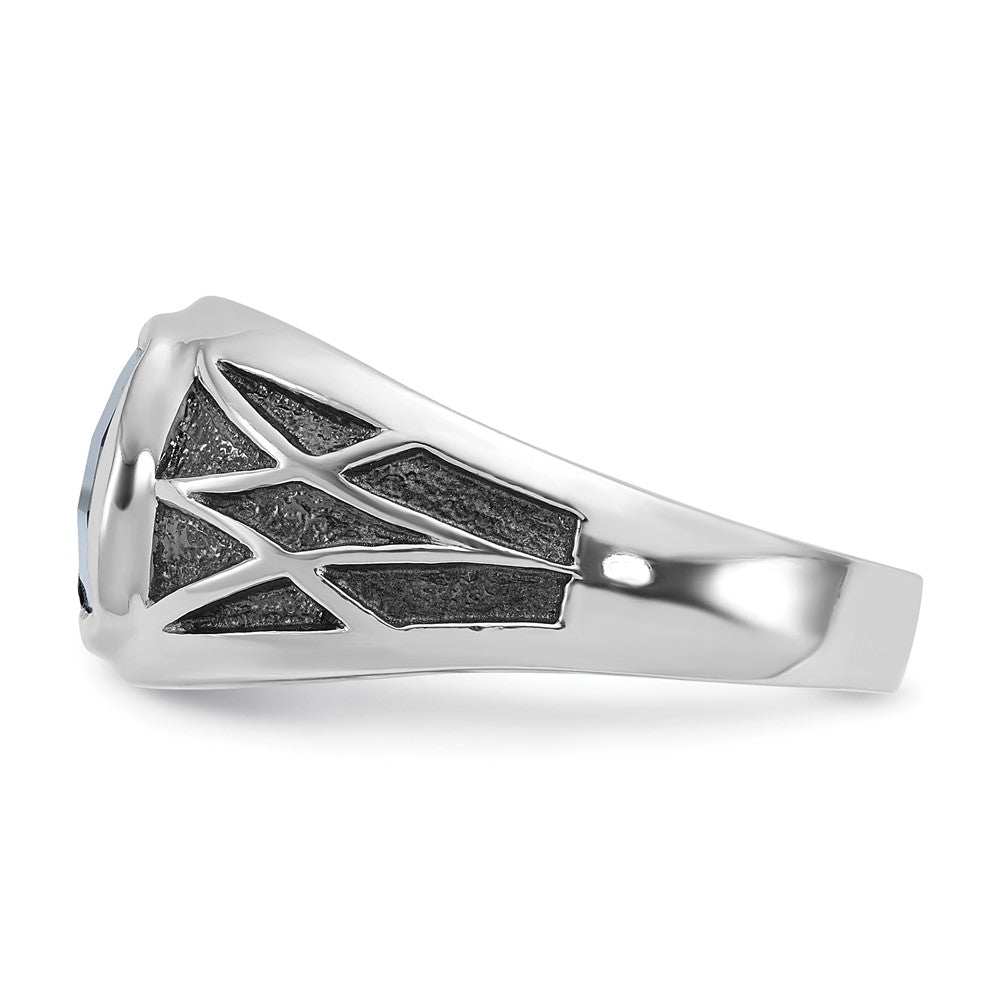 14k White Gold IBGoodman Men's Black Rhodium Created Sapphire Complete Ring