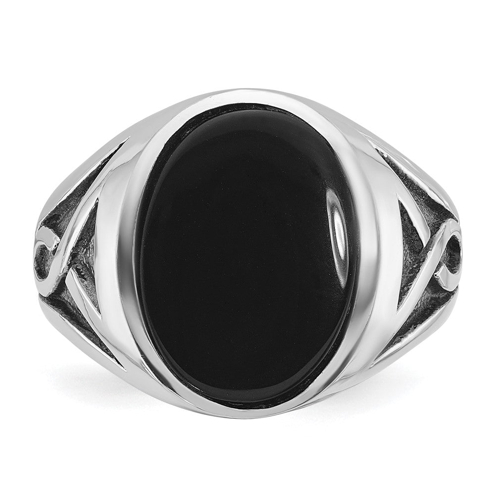 14k White Gold IBGoodman Men's w/Black Rhodium Onyx Complete Ring