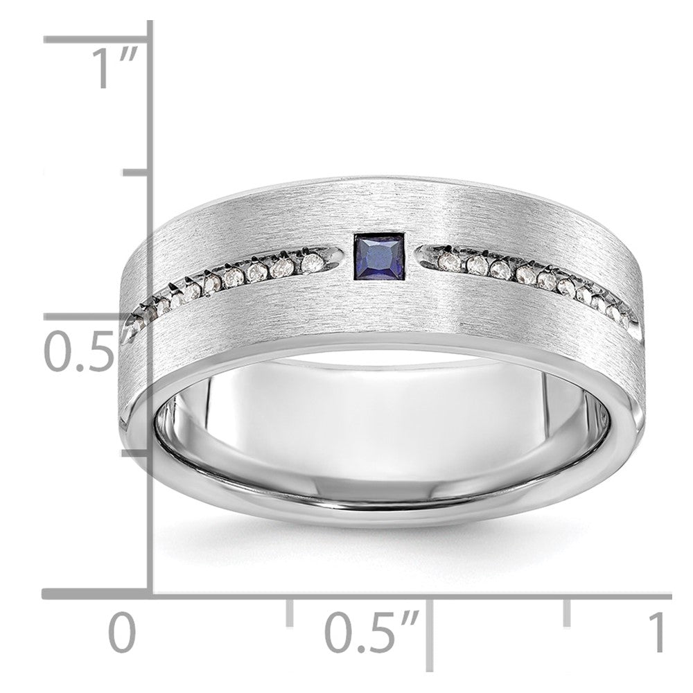 14k White Gold IBGoodman Men's Satin Cr. Sapphire Diamond Complete Ring