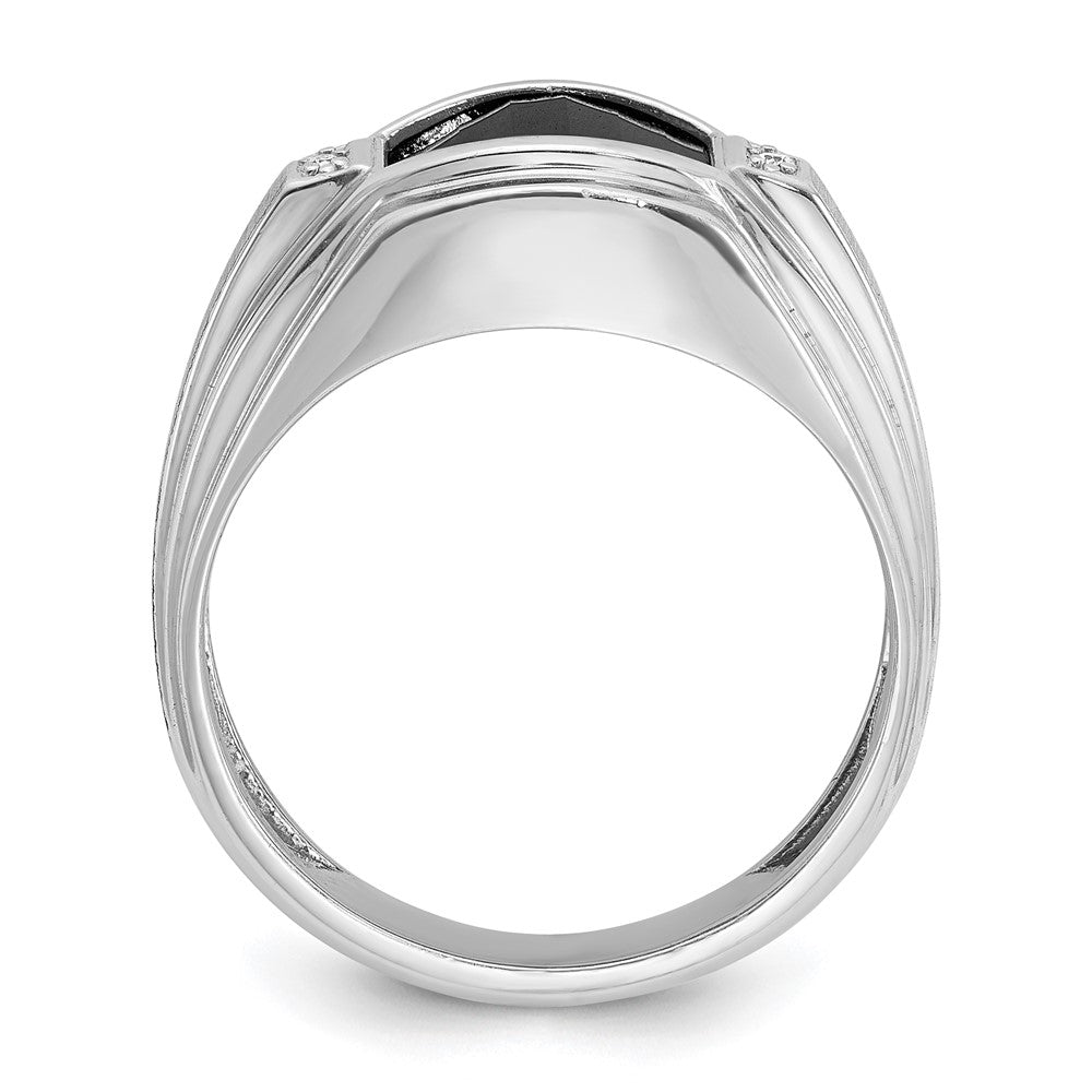 14k White Gold IBGoodman Men's Satin Onyx and Diamond Complete Ring