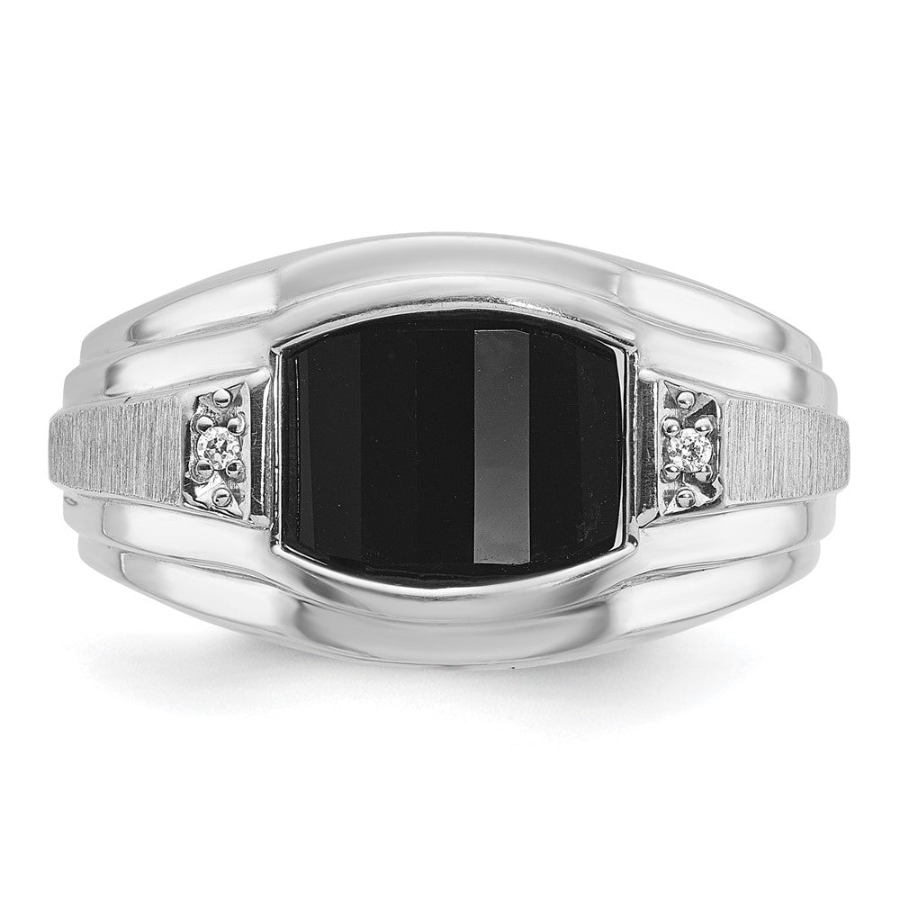 14k White Gold IBGoodman Men's Satin Onyx and Diamond Complete Ring