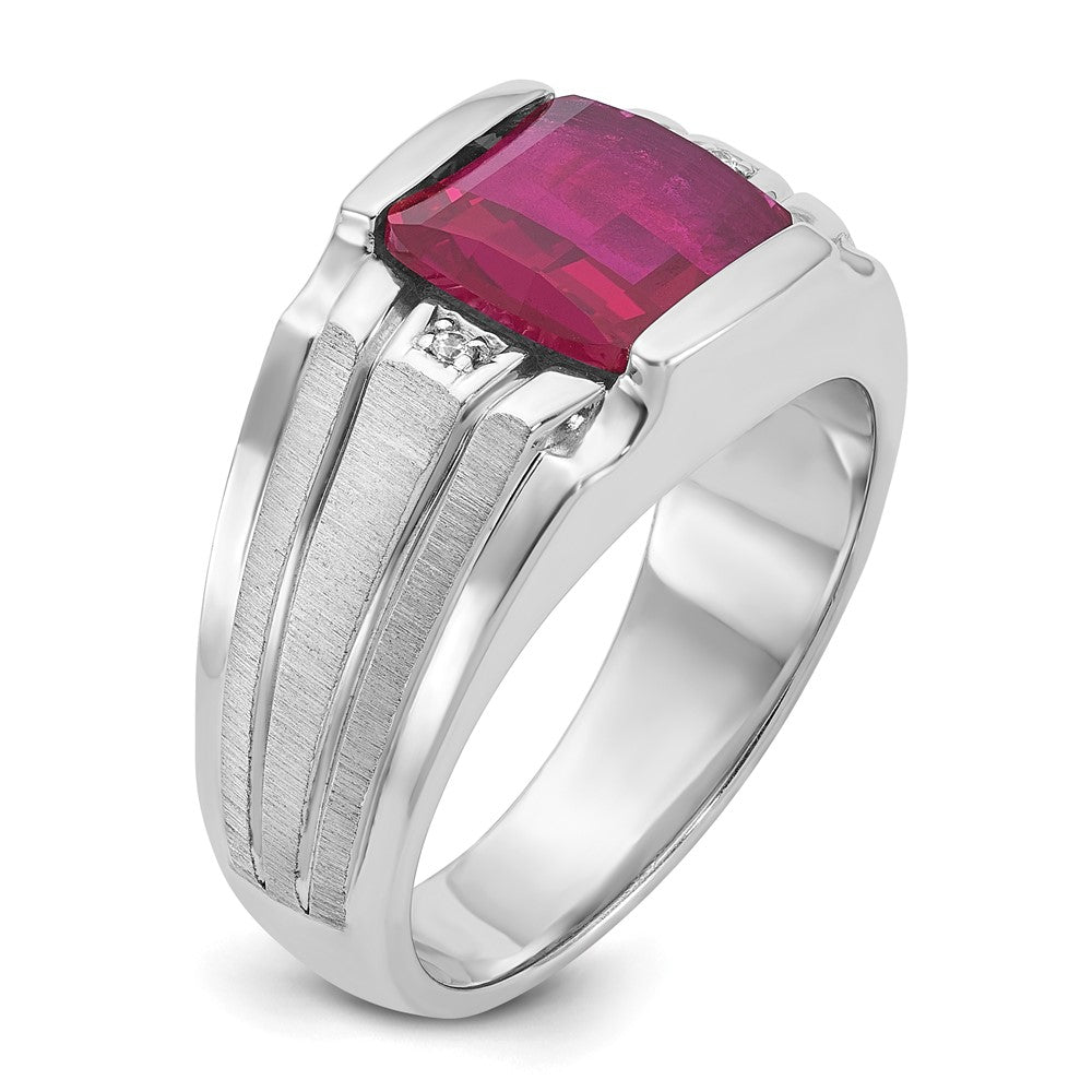 14k White Gold IBGoodman Satin Cr. Ruby/Diamond Complete Ring