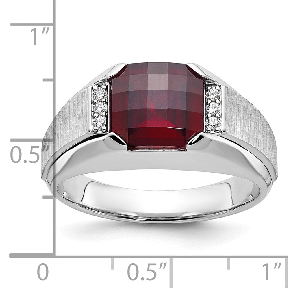 14k White Gold IBGoodman Men's Created Garnet and Diamond Complete Ring