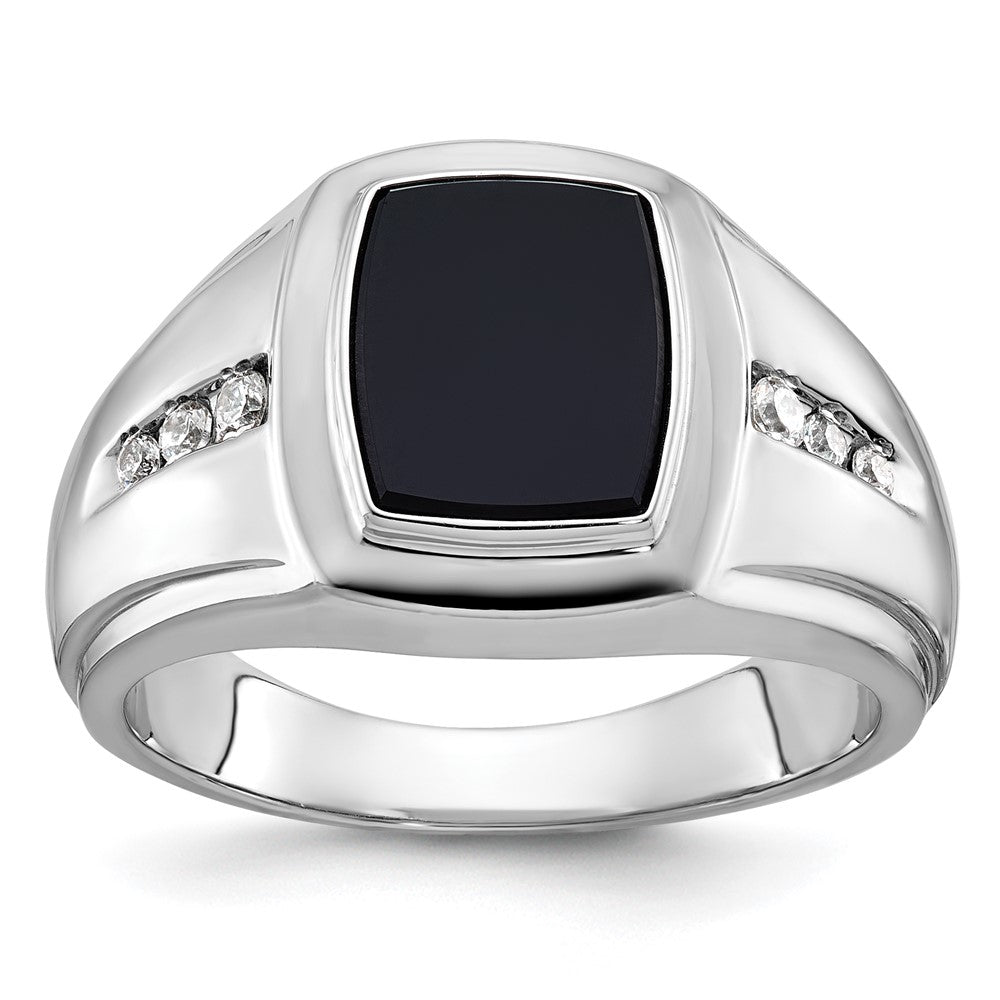 14k White Gold IBGoodman Men's Onyx and Diamond Complete Ring