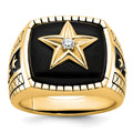 10K Polished and Antiqued Star Onyx and Diamond Men's Ring