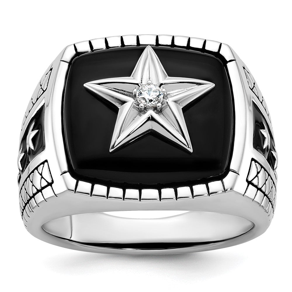 14k White Gold IBGoodman Men's Antiqued Onyx and Diamond Complete Ring