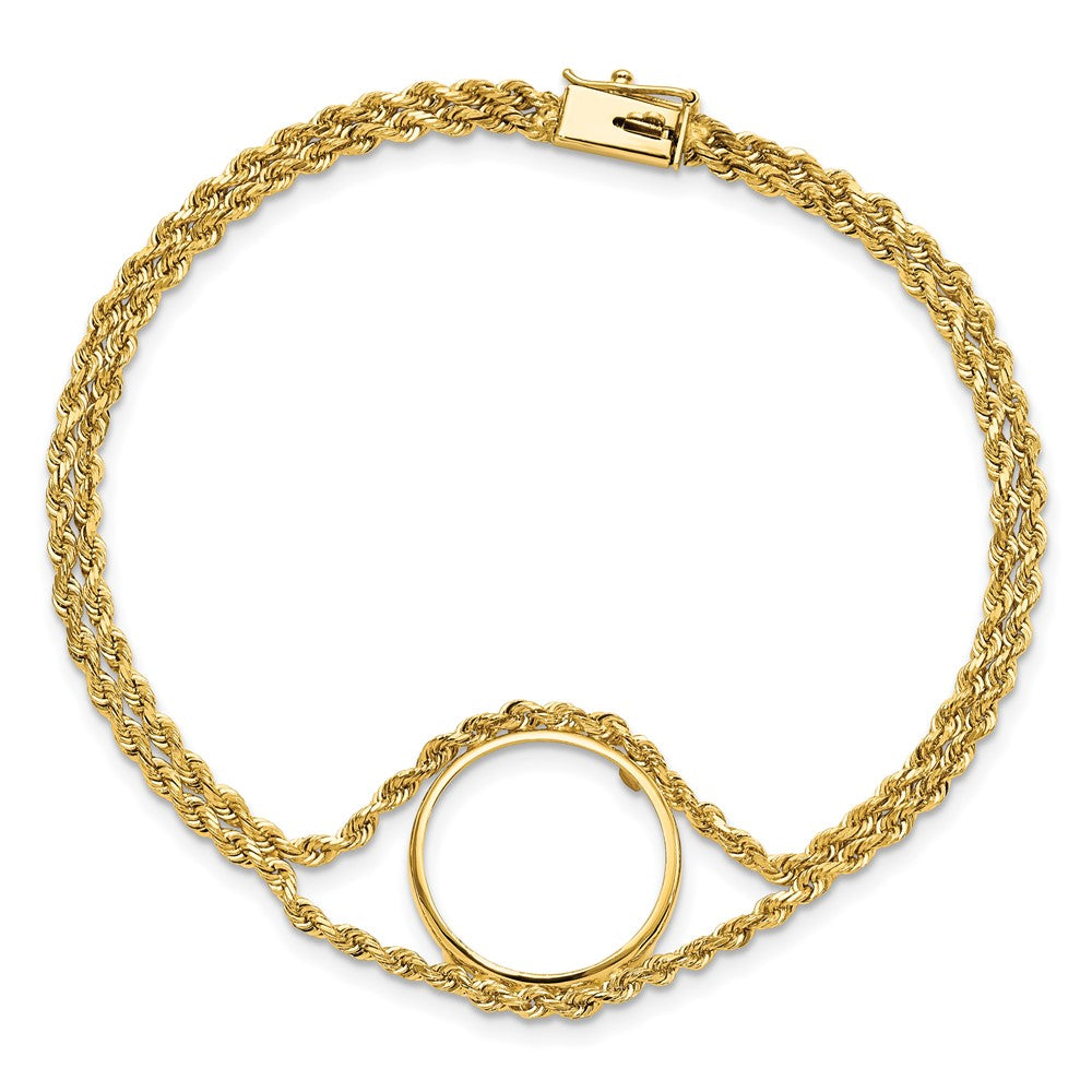 14k Polished Double Rope 16.5mm Prong Coin Bezel Bracelet