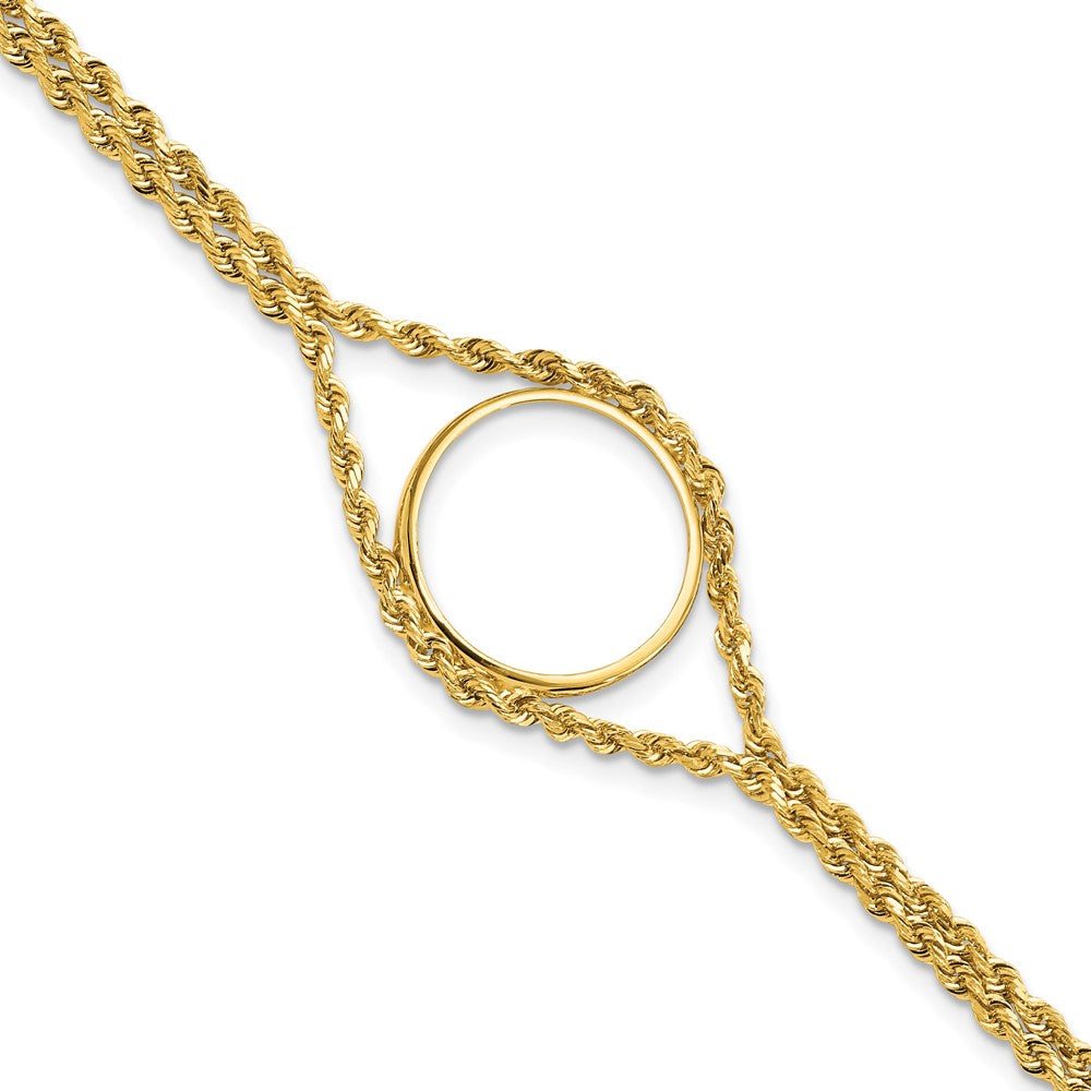 14k Polished Double Rope 16.5mm Prong Coin Bezel Bracelet