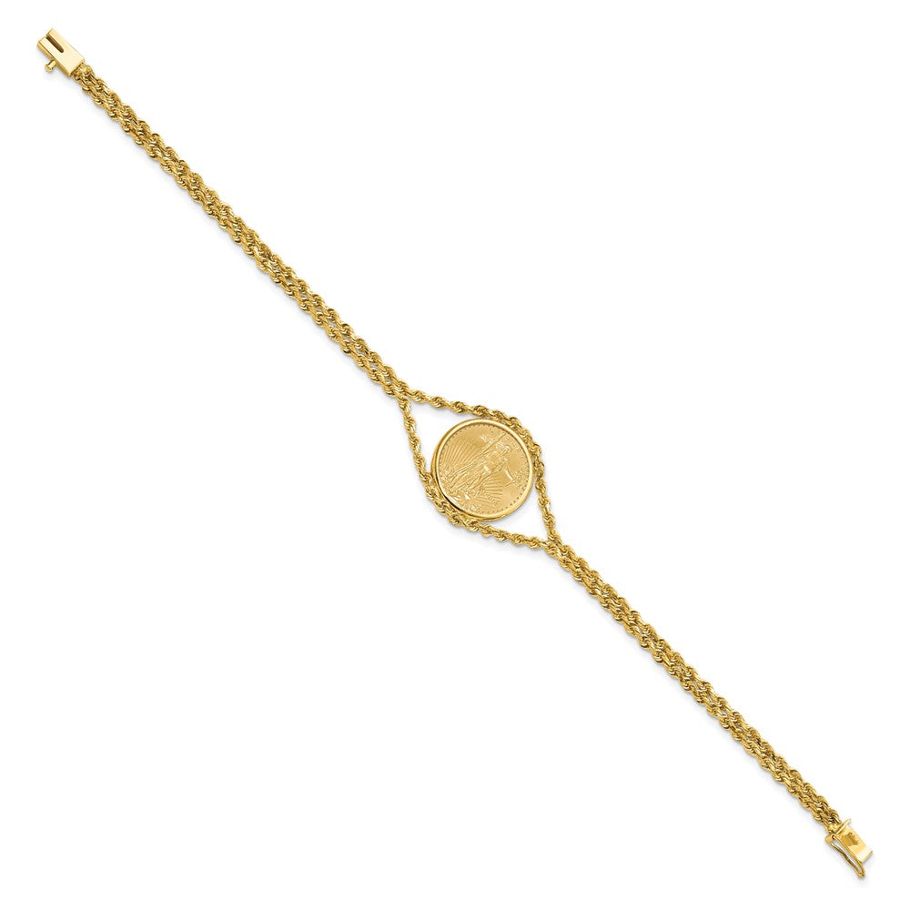 14k Polished Double Rope 1/10oz Mounted AM Eagle Coin Bezel Bracelet