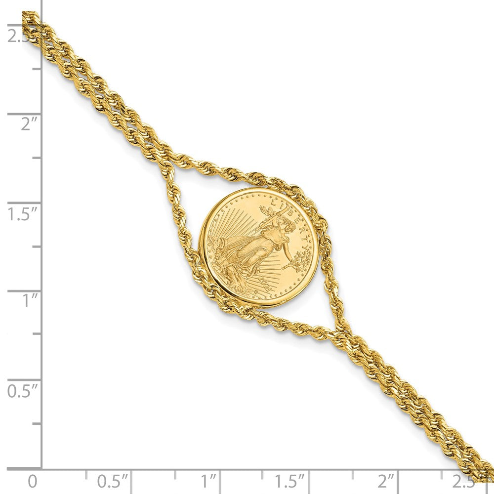 14k Polished Double Rope 1/10oz Mounted AM Eagle Coin Bezel Bracelet