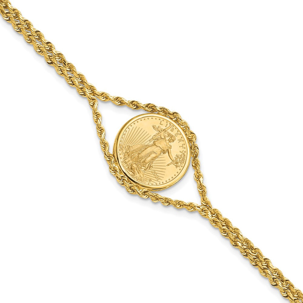 14k Polished Double Rope 1/10oz Mounted AM Eagle Coin Bezel Bracelet