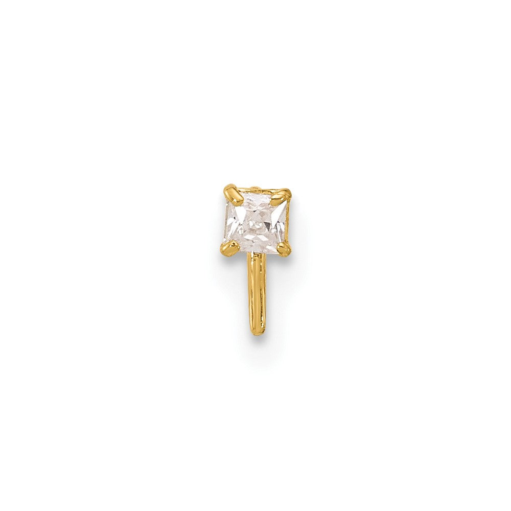 14k 22 Gauge 2.5mm Square CZ Nose Stud