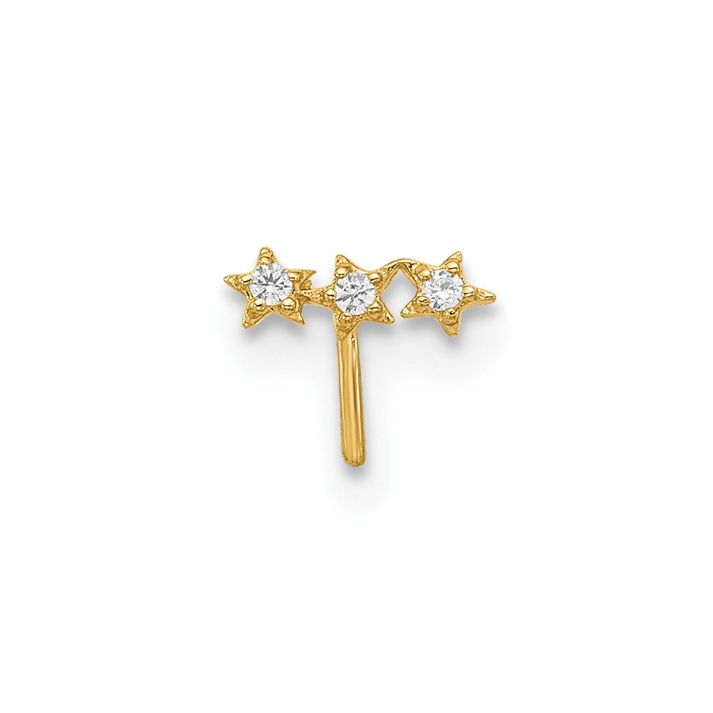 14k 22 Gauge CZ 3-Star Nose Stud