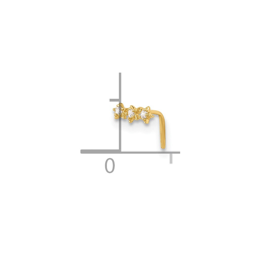 14k 22 Gauge CZ 3-Star Nose Stud